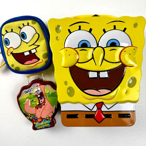 Vintage SpongeBob Containers Early 2000s, Lot of 3, Two Tin and One Fabric, Y2K